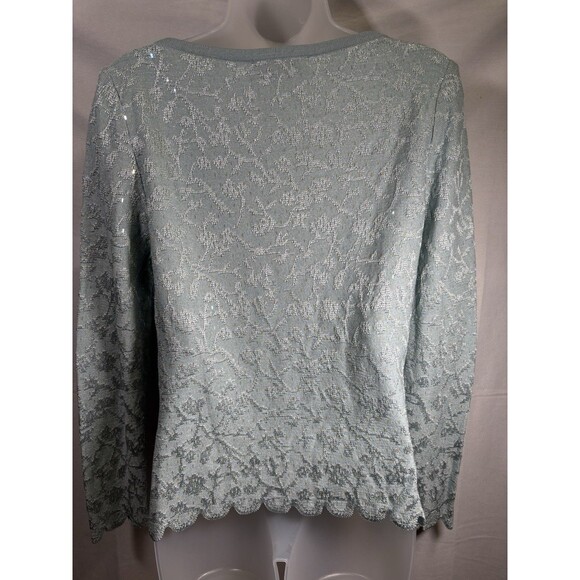 St John Evening Damask Cardigan And Long Skirt Size 8 Aqua Silver Sequin - Picture 3 of 8